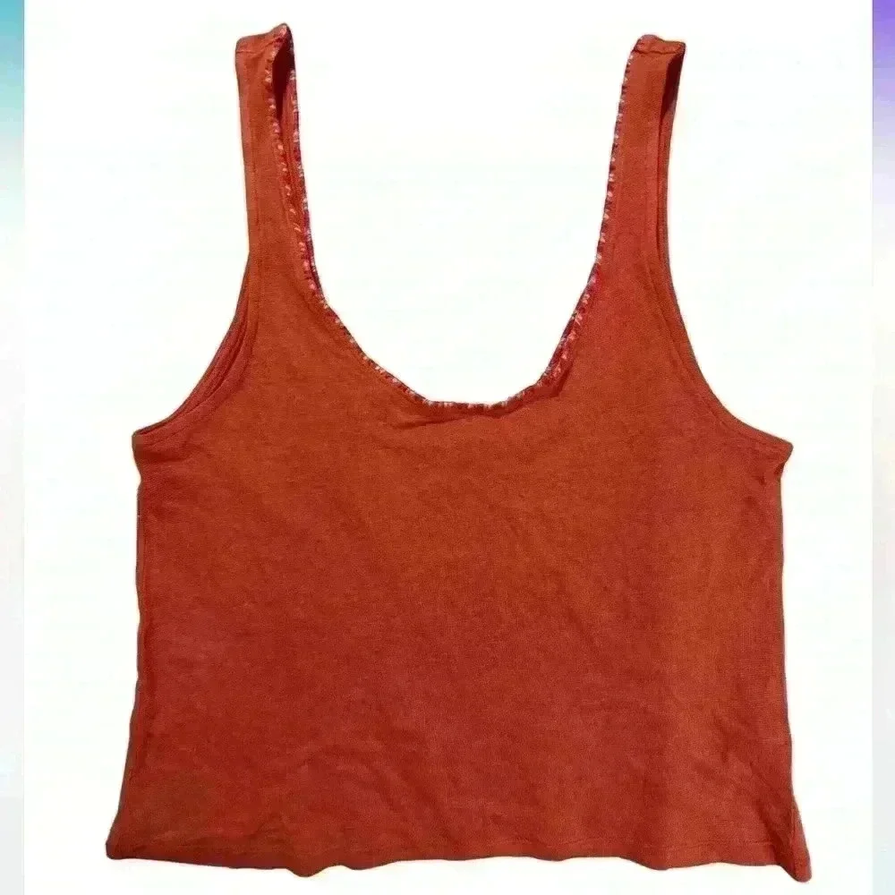 🆕 NWT Free People Back to Basics Rust Orange Embroidered Tank Sz S - Picture 2 of 4